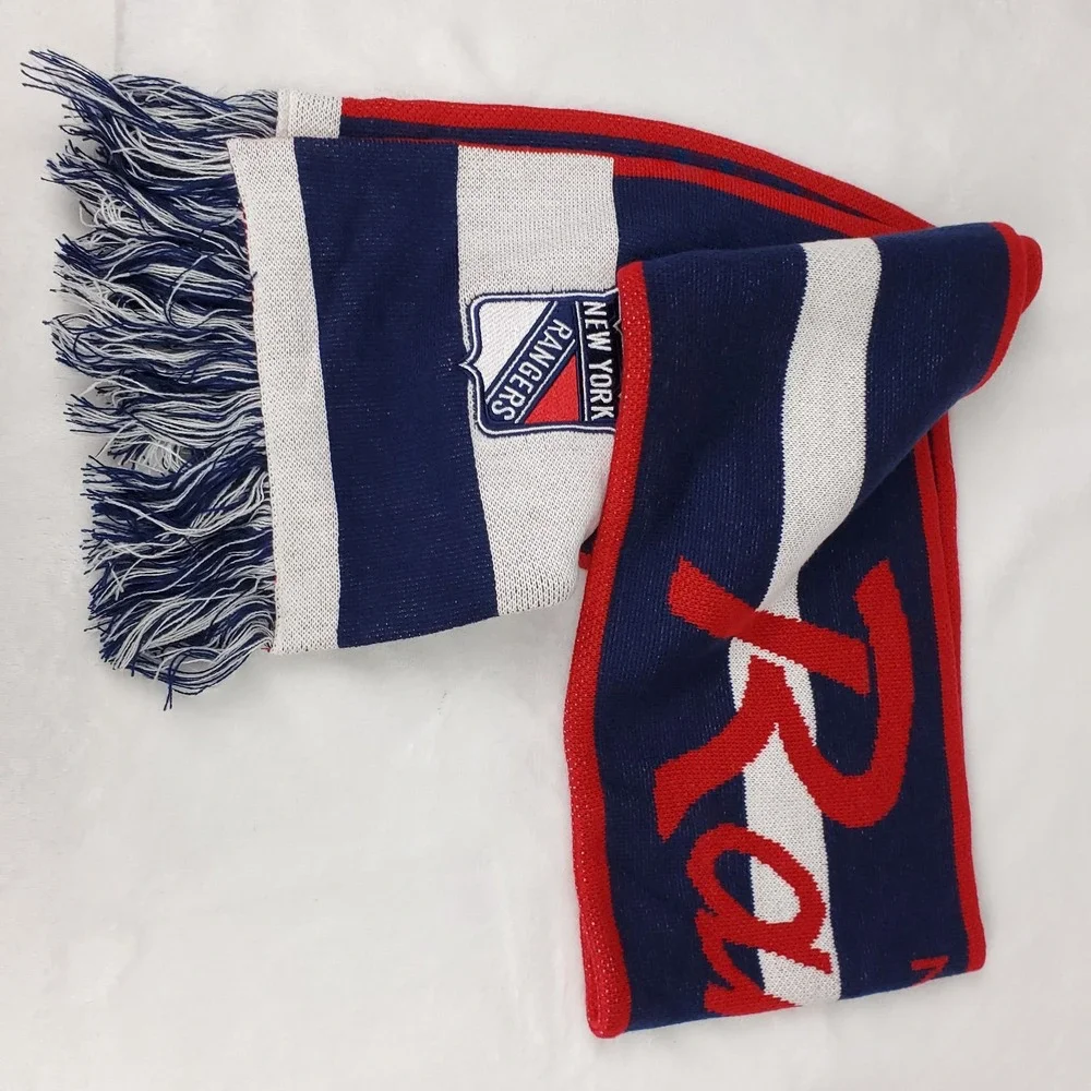 New York Rangers Mitchell NHL Knit‎ Scarf Embroidery Logo Navy Red White New